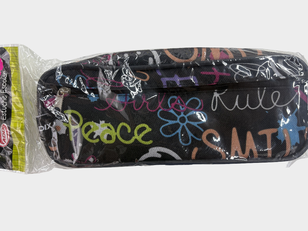 Estuche Escolar Doble Cierre Negro Adix